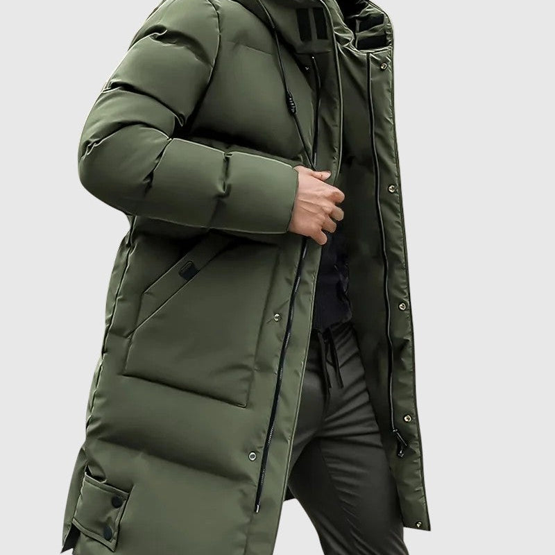 Jan – Prošívaný dlouhý kabát s kapucí