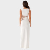 Leni | Maxi šaty zvýrazňující postavu s jemnými průstřihy a šněrováním