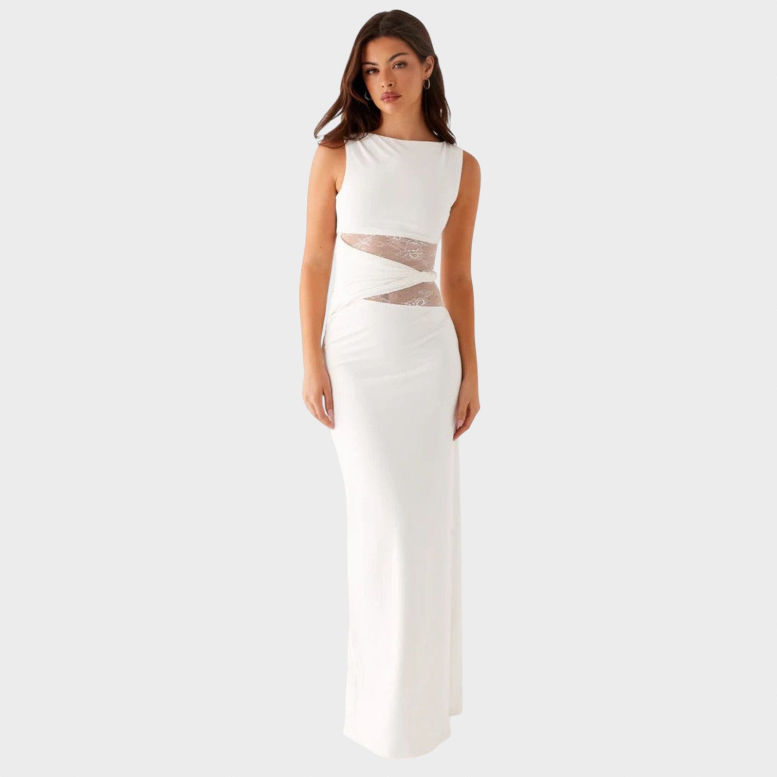 Leni | Maxi šaty zvýrazňující postavu s jemnými průstřihy a šněrováním