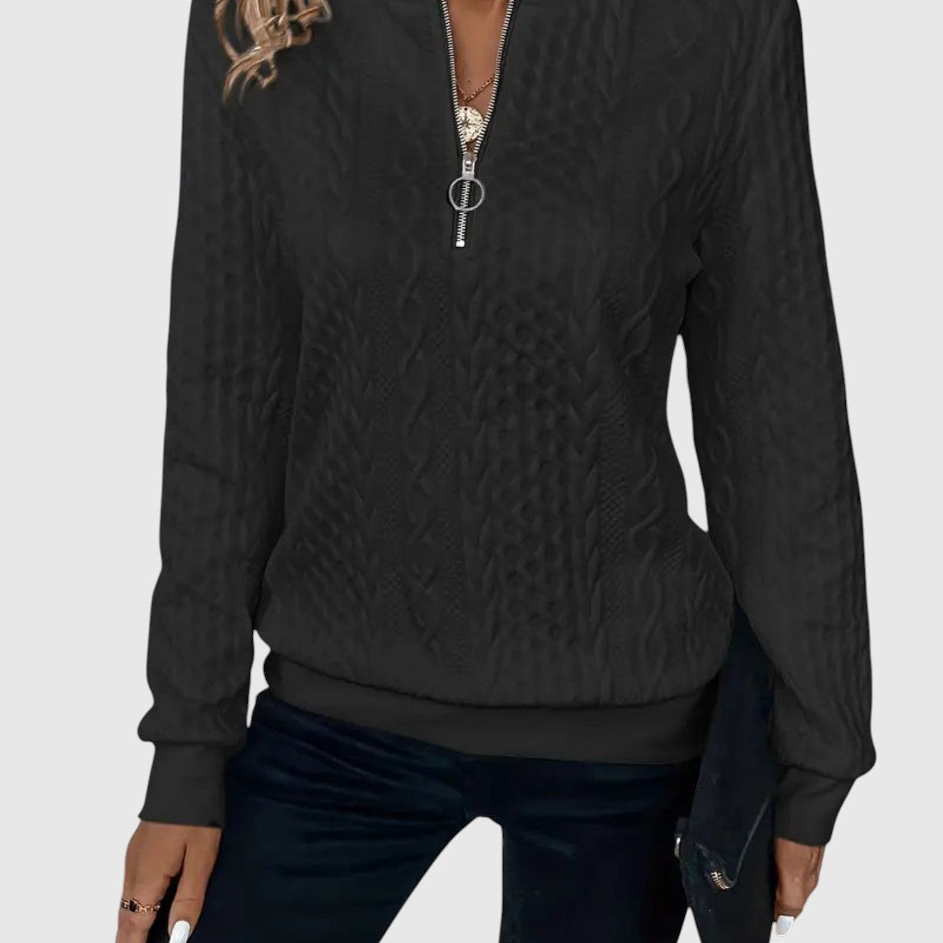 Amalie - Pletený svetr s copánkovým vzorem na zip