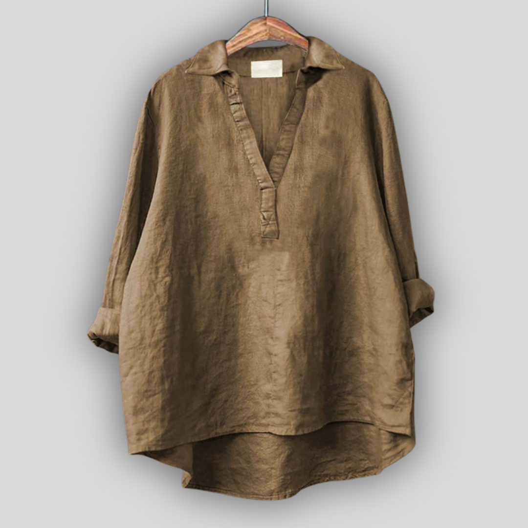 Bílá lněná blůza s V výstřihem