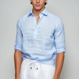 Lněná Pop-over Košile - Světle Modrá