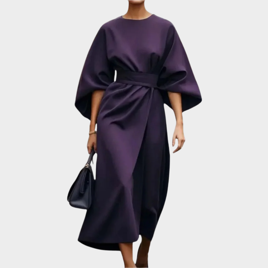 Sikato minimalistické šaty s pásem a širokými rukávy