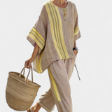 Sada z lněného bambusu s okouzlující levandulí a detaily ve žlutém pruhu