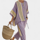 Sada z lněného bambusu s okouzlující levandulí a detaily ve žlutém pruhu