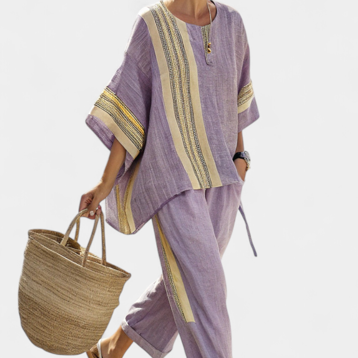 Sada z lněného bambusu s okouzlující levandulí a detaily ve žlutém pruhu