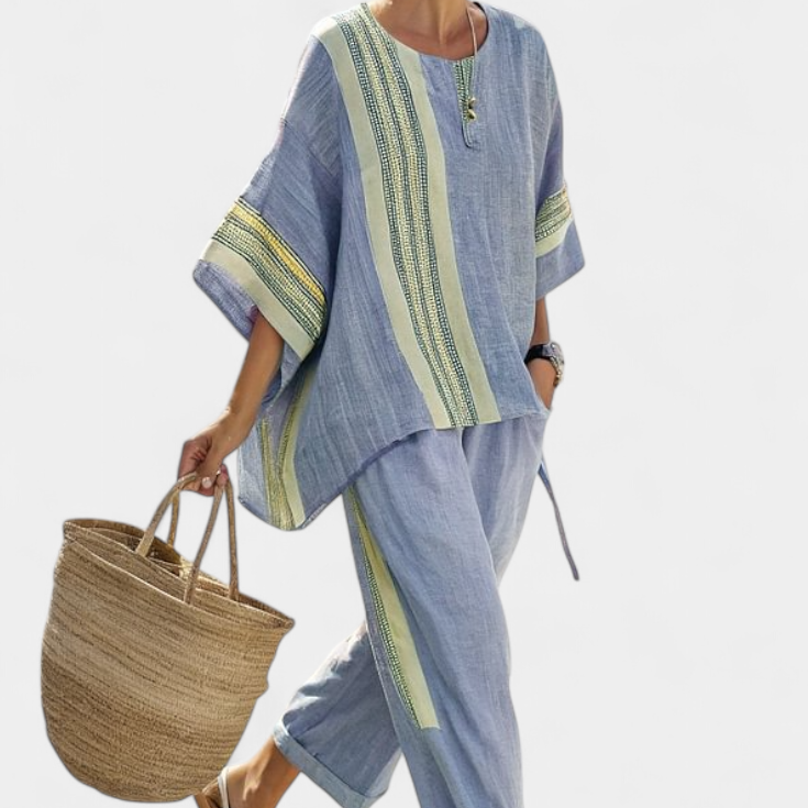 Sada z lněného bambusu s okouzlující levandulí a detaily ve žlutém pruhu