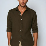 Esenciální Lněná Košile - Tmavě Hnědá